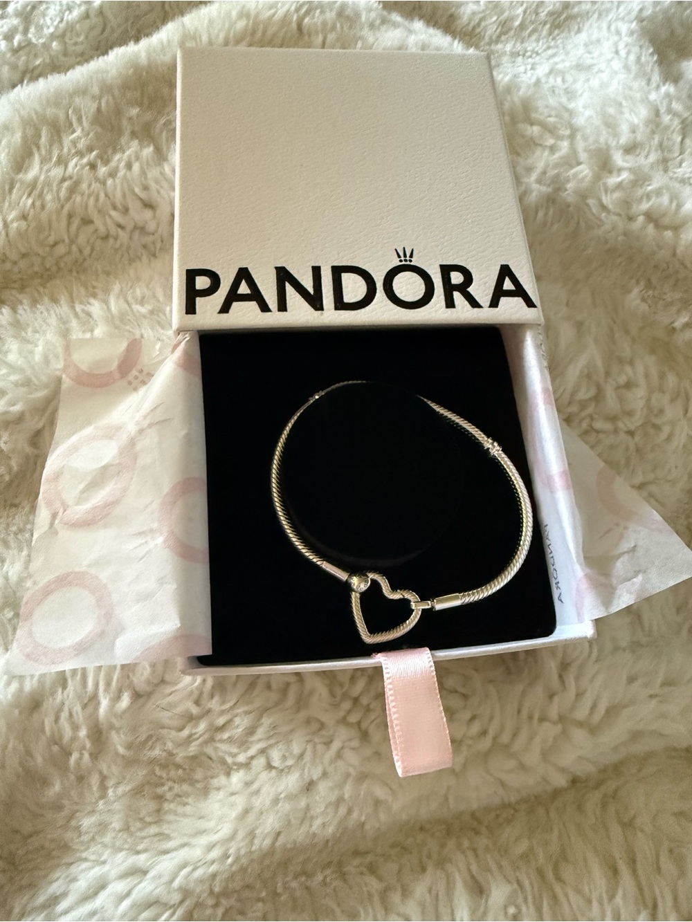 Pandora Silver Heart-Loop Snake Chain Bracelet